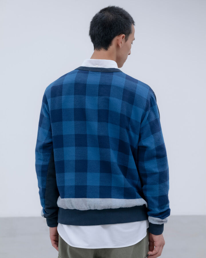 LINE FLANNEL CHECK PANELED CREWNECK TOP,BLACK, medium image number 4