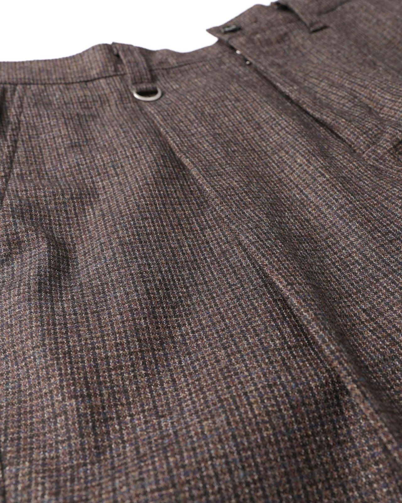 MELANGE TWEED GUNCLUB CHECK 1TUCK WIDE TAPERED PANTS,BROWN, large image number 2