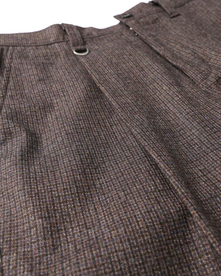 MELANGE TWEED GUNCLUB CHECK 1TUCK WIDE TAPERED PANTS,BROWN, medium image number 2