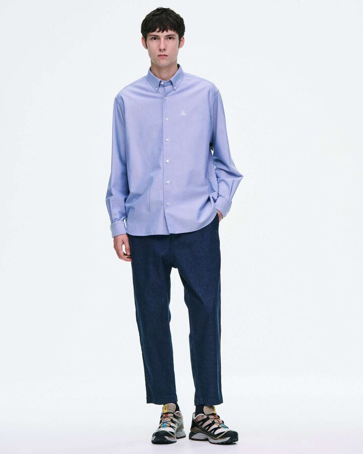 STRETCH TWILL WIDE CROPPED PANTS,INDIGO, medium image number 4