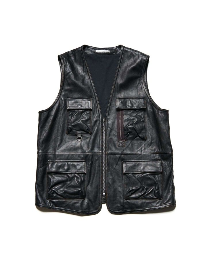 LEATHER 4POCKET VEST,BLACK, medium