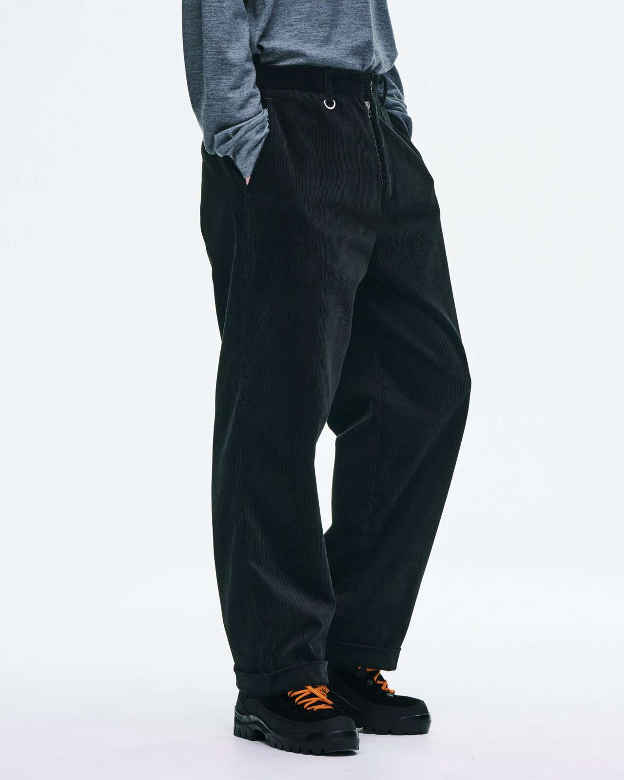 CORDUROY DOUBLE HEM PANTS,BLACK, large image number 5