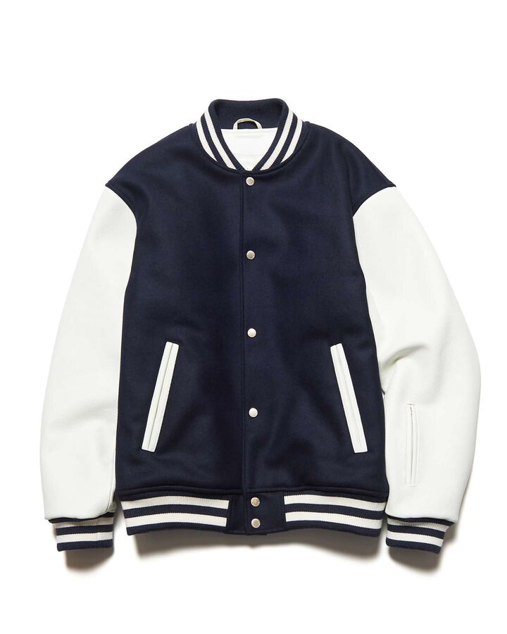 WOOL MELTON VARSITY JACKET,NAVY, medium