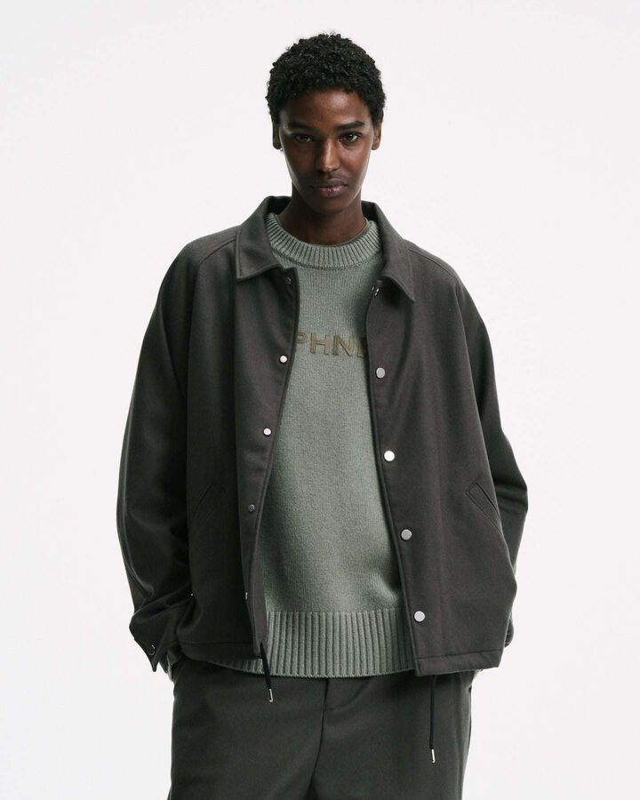 LIGHT MELTON WOOL COACH JACKET,CHARCOAL GRAY, medium image number 5