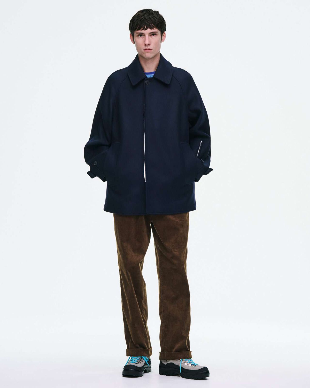 WOOL MELTON SHORT OVERCOAT,NAVY, large image number 9