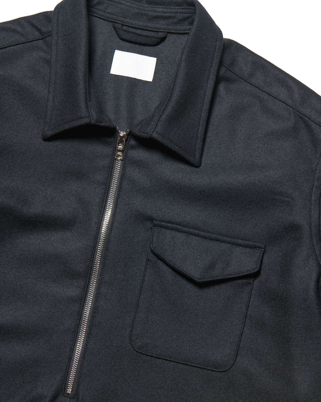 LIGHT MELTON WOOL HALF-ZIP SHIRT,BLACK, large image number 2