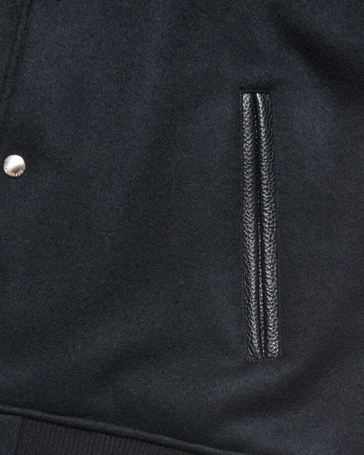 MELTON LAMBSWOOL VARSITY JACKET,BLACK, medium image number 3