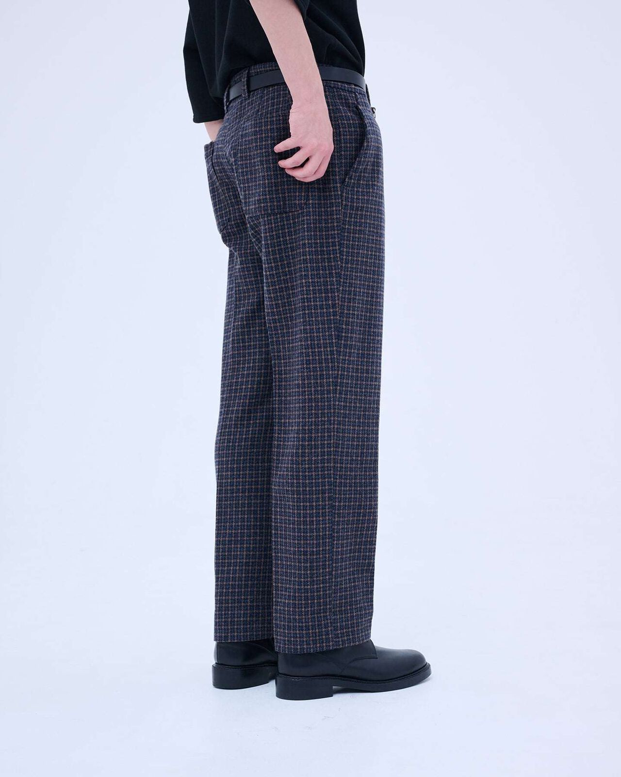 BLENDED WOOL STRAIGHT PANTS,NAVY, large image number 3