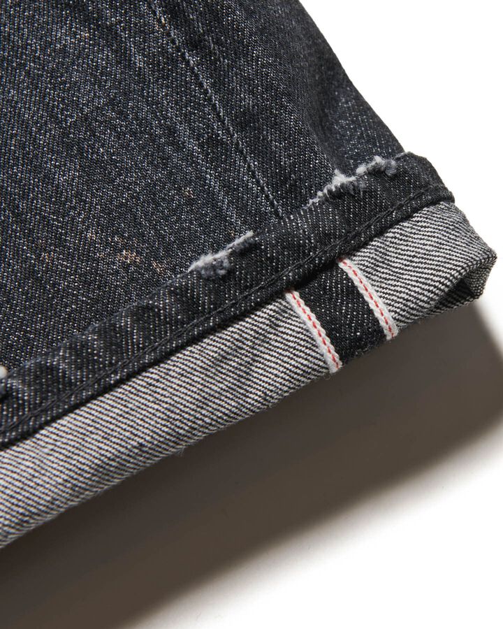 DAMAGED DENIM TAPERED-FIT JEANS,BLACK, medium image number 5