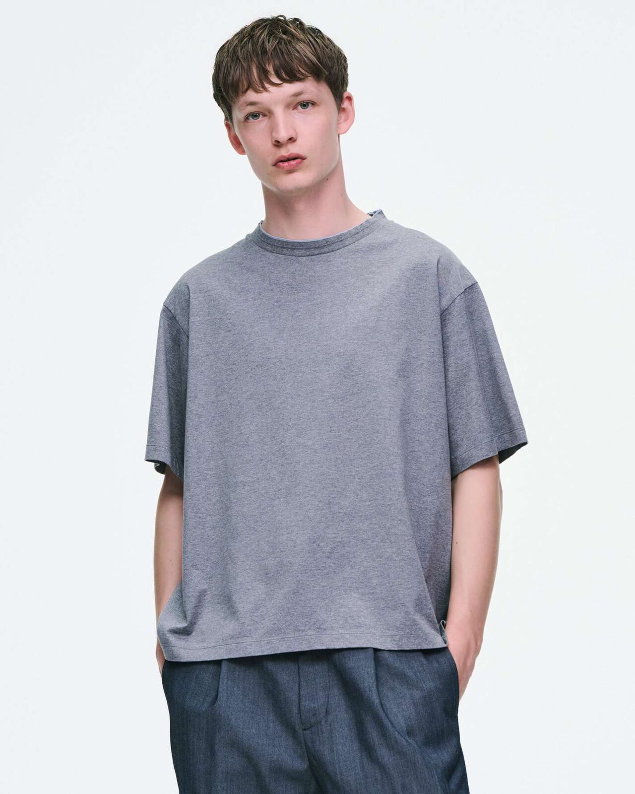 LUSTER COTTON DOUBLE RIB S/S TEE,GRAY, large image number 4