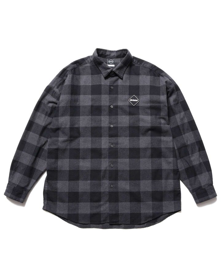 BIG LOGO FLANNEL BAGGY SHIRT,BLACK, medium
