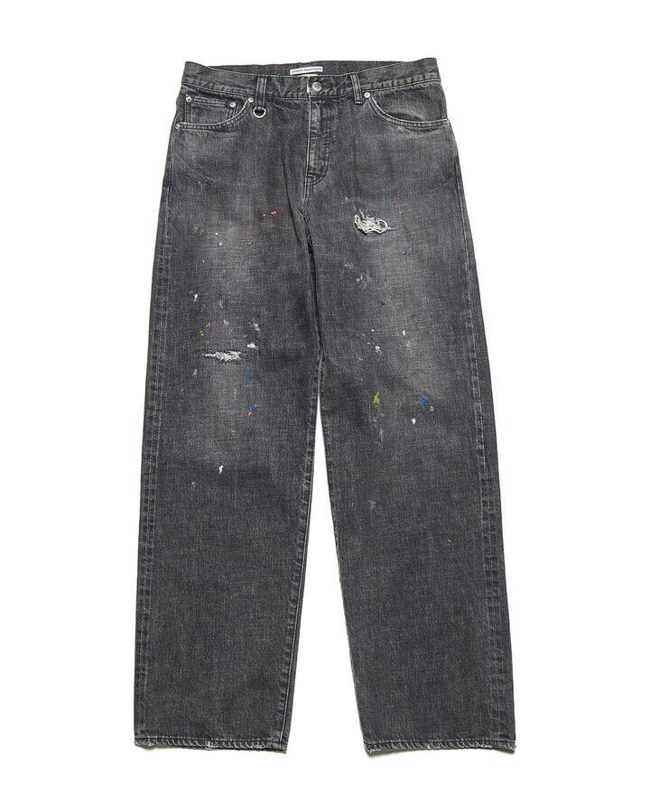 DAMAGED DENIM WIDE-FIT JEANS,BLACK, medium