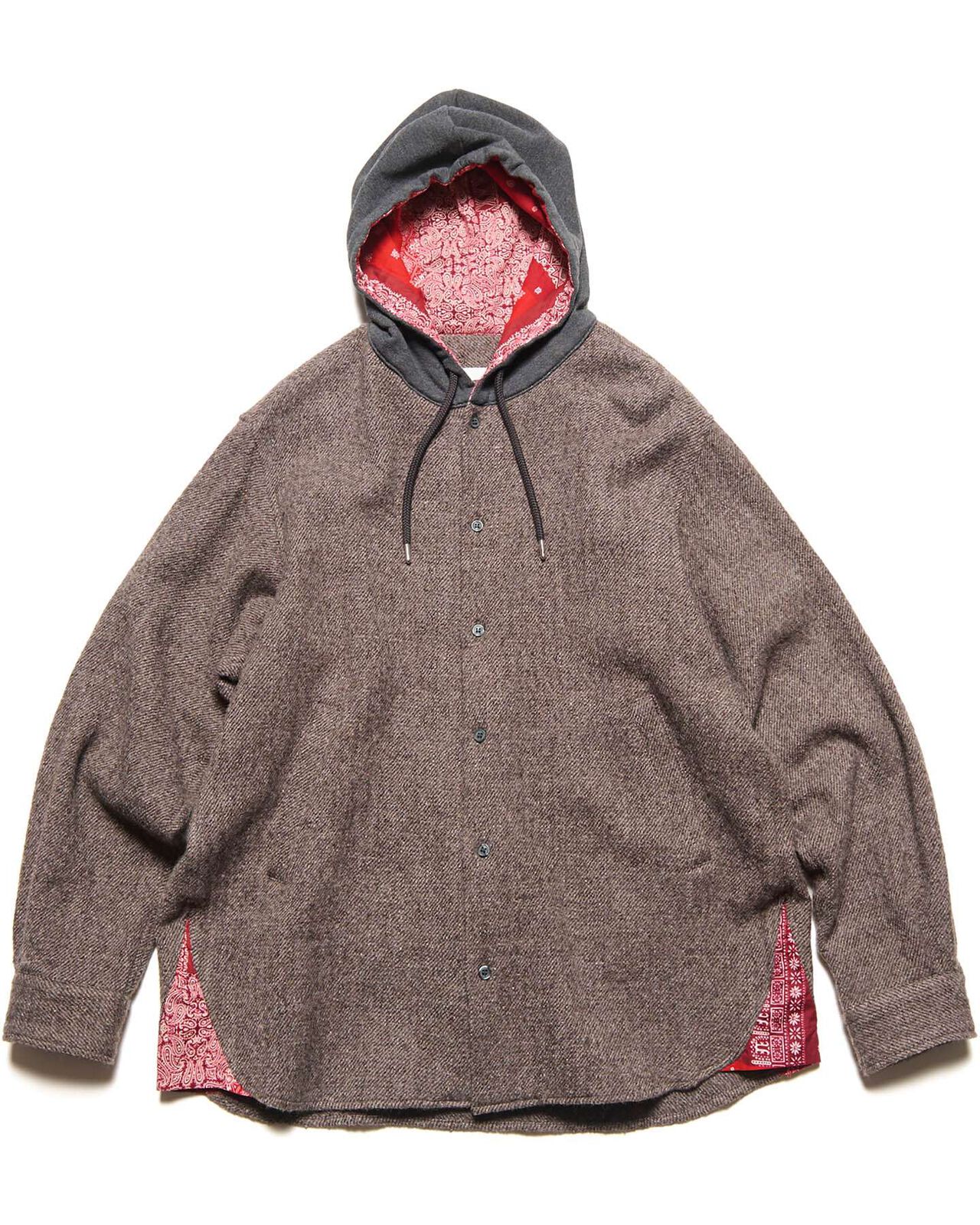 LINEN WOOL HOODED SHIRT,LIGHT BROWN, large image number 0