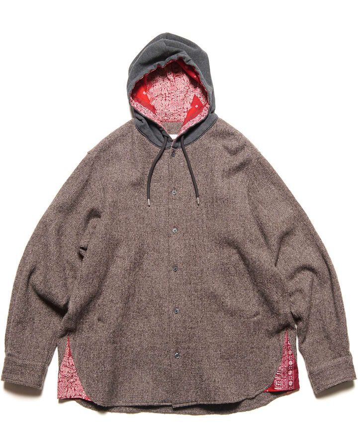 LINEN WOOL HOODED SHIRT,LIGHT BROWN, medium