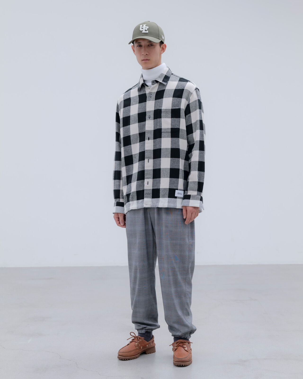 LINE FLANNEL CHECK DRAWCORD SHIRT,BLACK, large image number 7