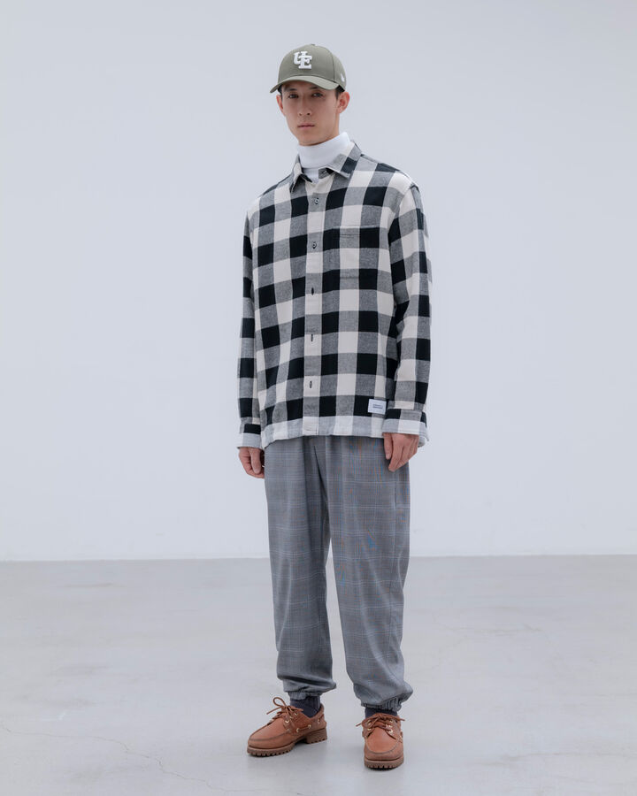 LINE FLANNEL CHECK DRAWCORD SHIRT,BLACK, medium image number 7