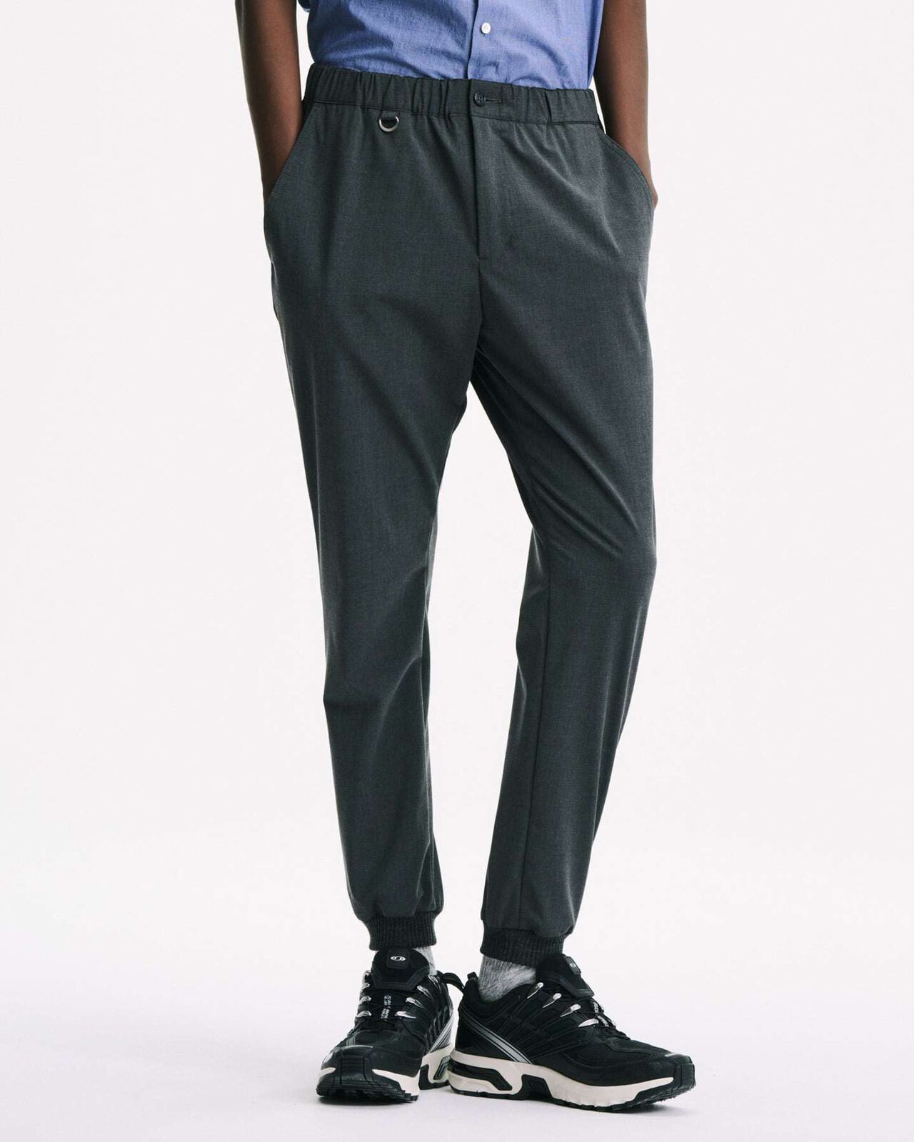 2WAY STRETCH SLIM-FIT RIBBED PANTS,GREIGE, large image number 7