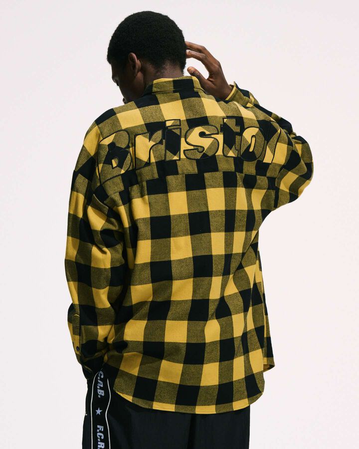 BIG LOGO FLANNEL BAGGY SHIRT,MUSTARD, medium image number 4