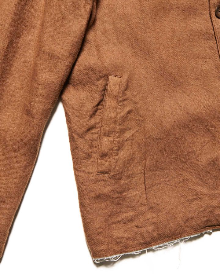 BRUSHED LINEN CUT-OFF JACKET,BROWN, medium image number 4