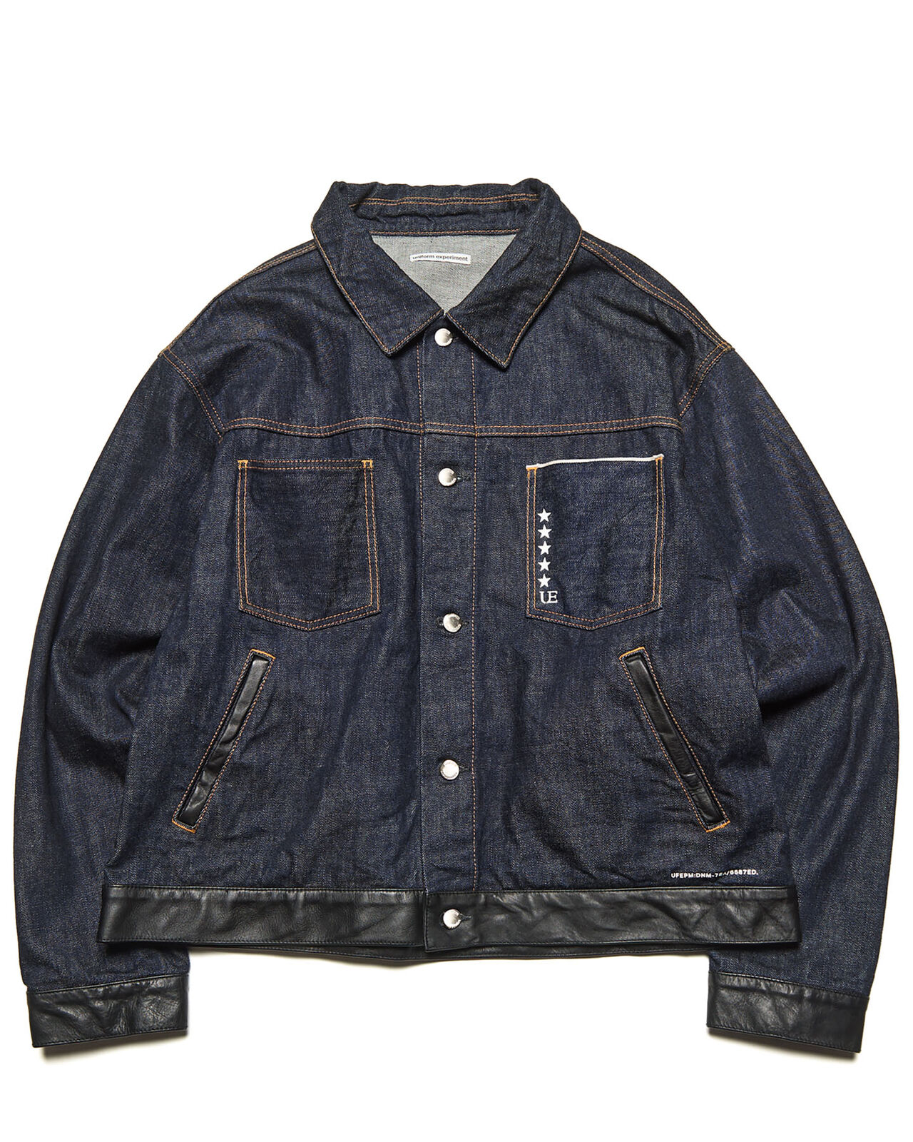LEATHER ASSEMBLED DENIM TRUCKER JACKET,INDIGO, large image number 0