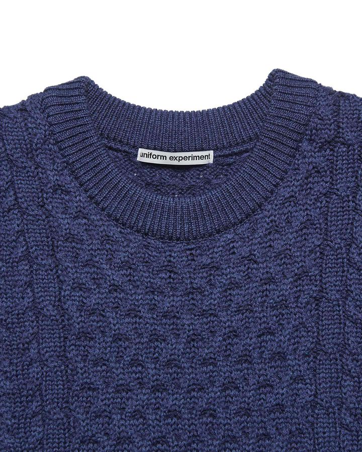 STAR PRINT CHECK PANELED CABLE KNIT,NAVY, medium image number 5