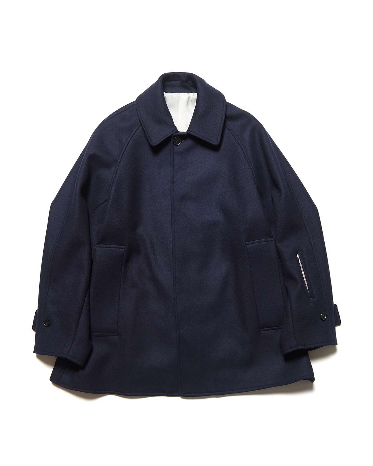 WOOL MELTON SHORT OVERCOAT,NAVY, large image number 0