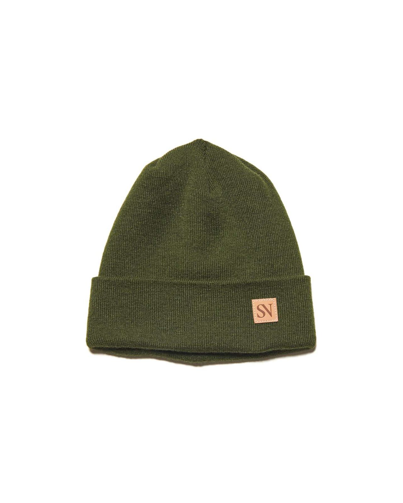 LEATHER PATCH KNIT CAP,KHAKI, large image number 0