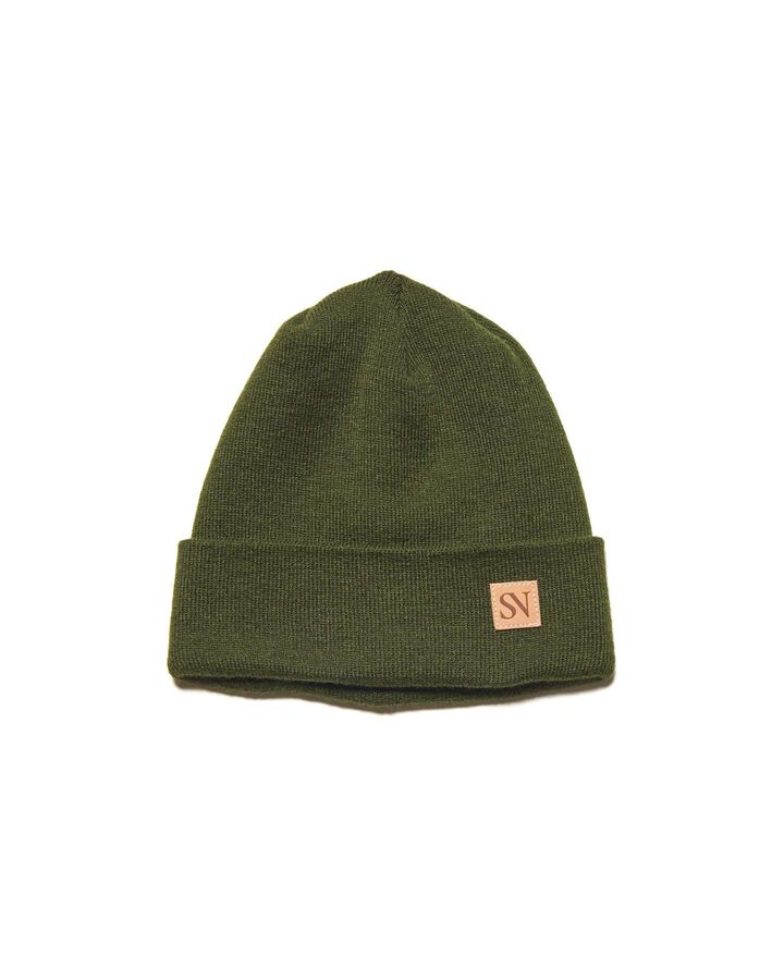 LEATHER PATCH KNIT CAP,KHAKI, medium