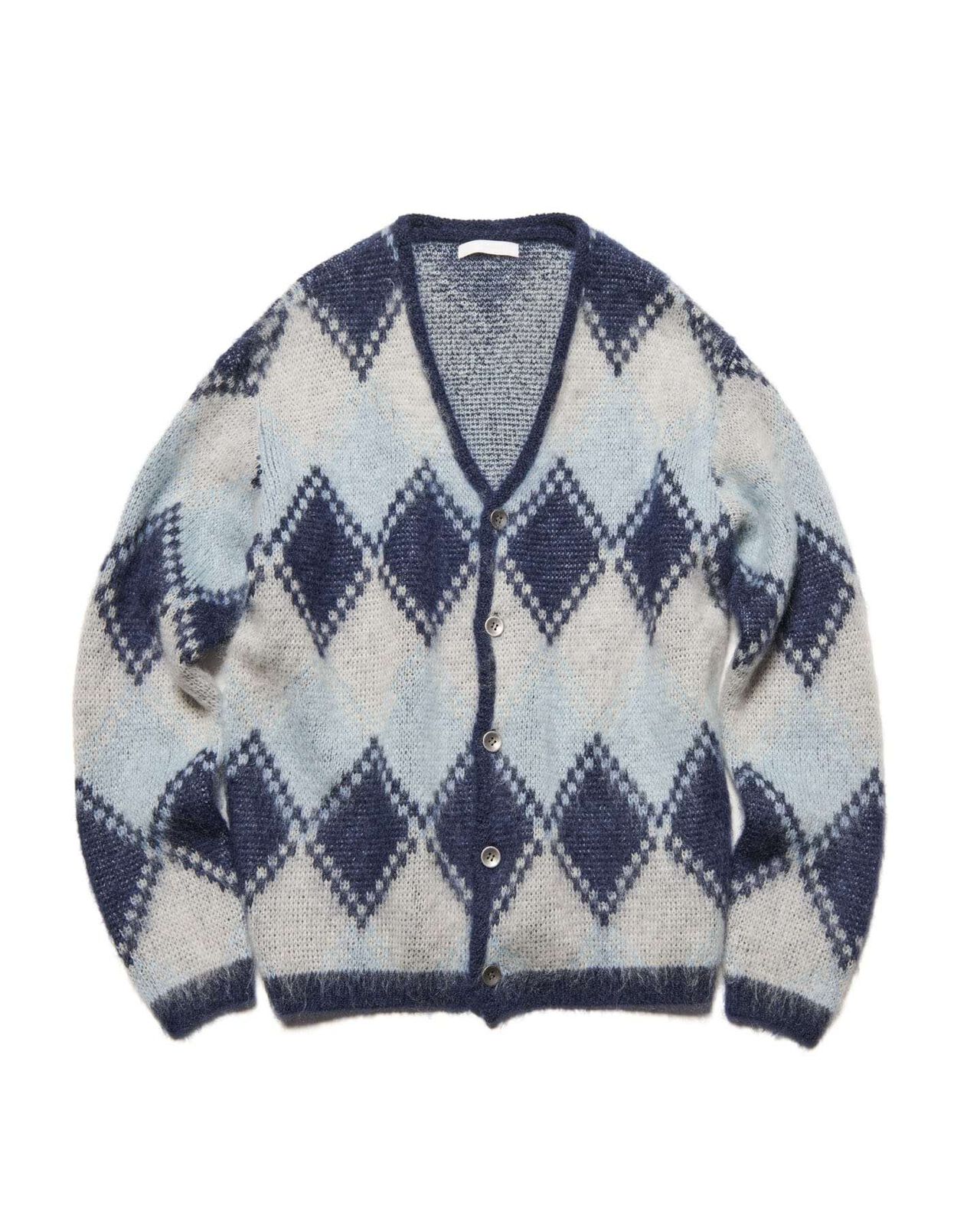 MOHAIR ARGYLE CARDIGAN,BLUE, large image number 0