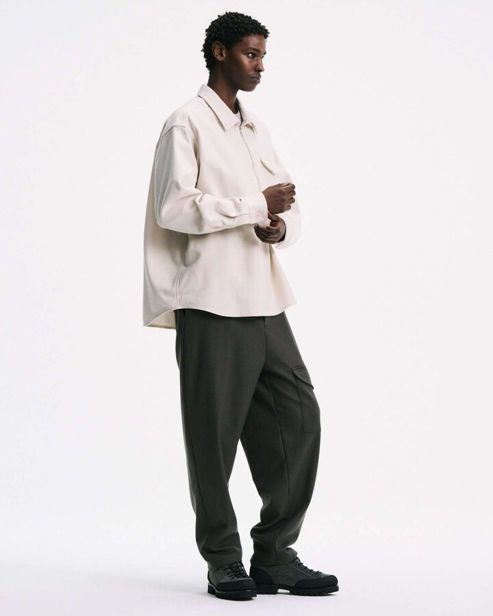 LIGHT MELTON WOOL HALF-ZIP SHIRT,OFF WHITE, medium image number 5