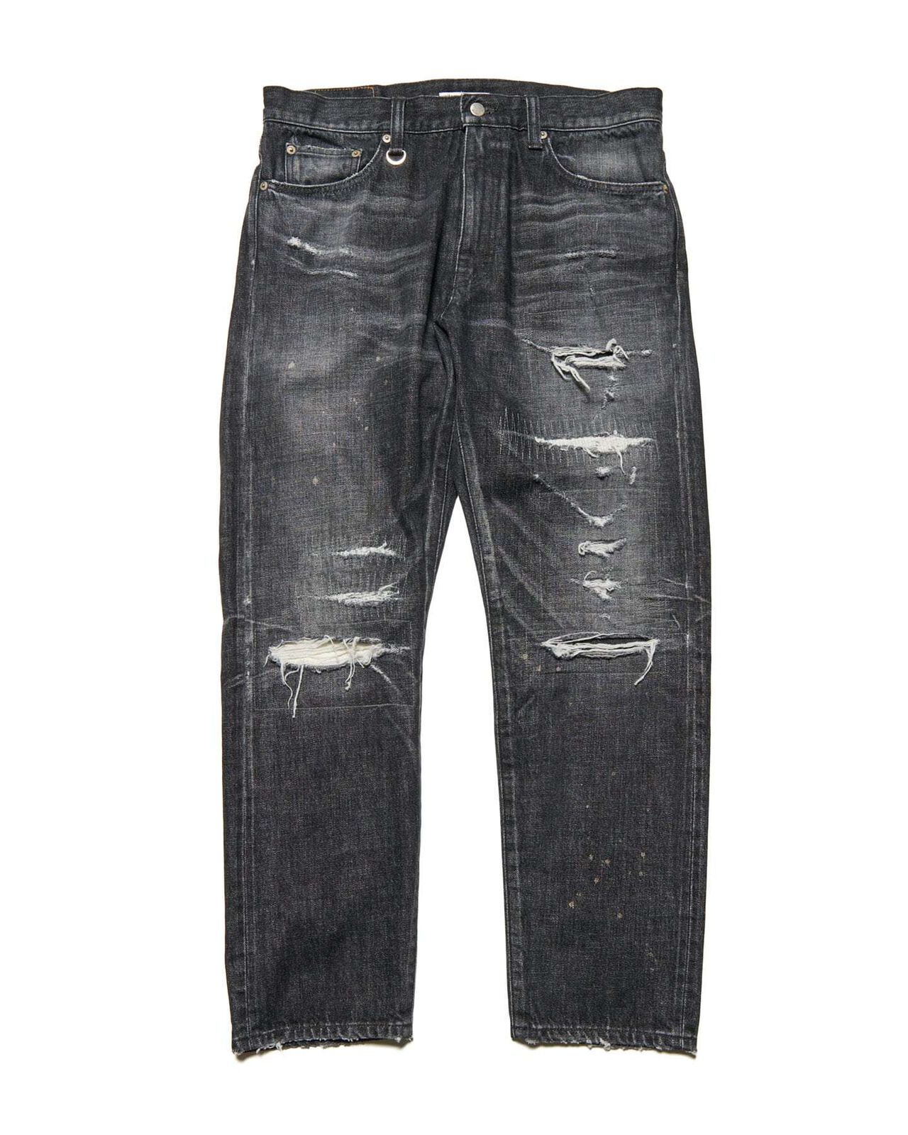 DAMAGED DENIM TAPERED-FIT JEANS,BLACK, large image number 0