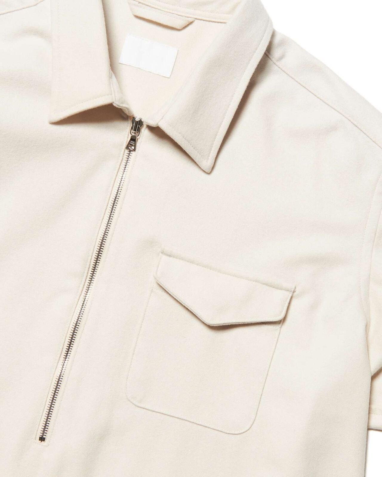LIGHT MELTON WOOL HALF-ZIP SHIRT,OFF WHITE, large image number 2