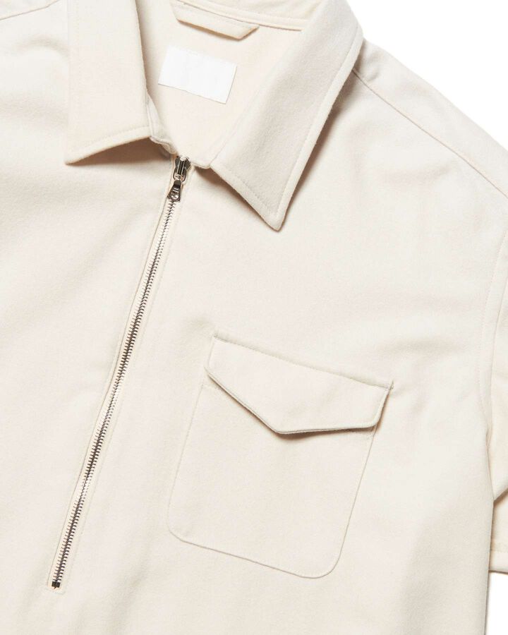 LIGHT MELTON WOOL HALF-ZIP SHIRT,OFF WHITE, medium image number 2