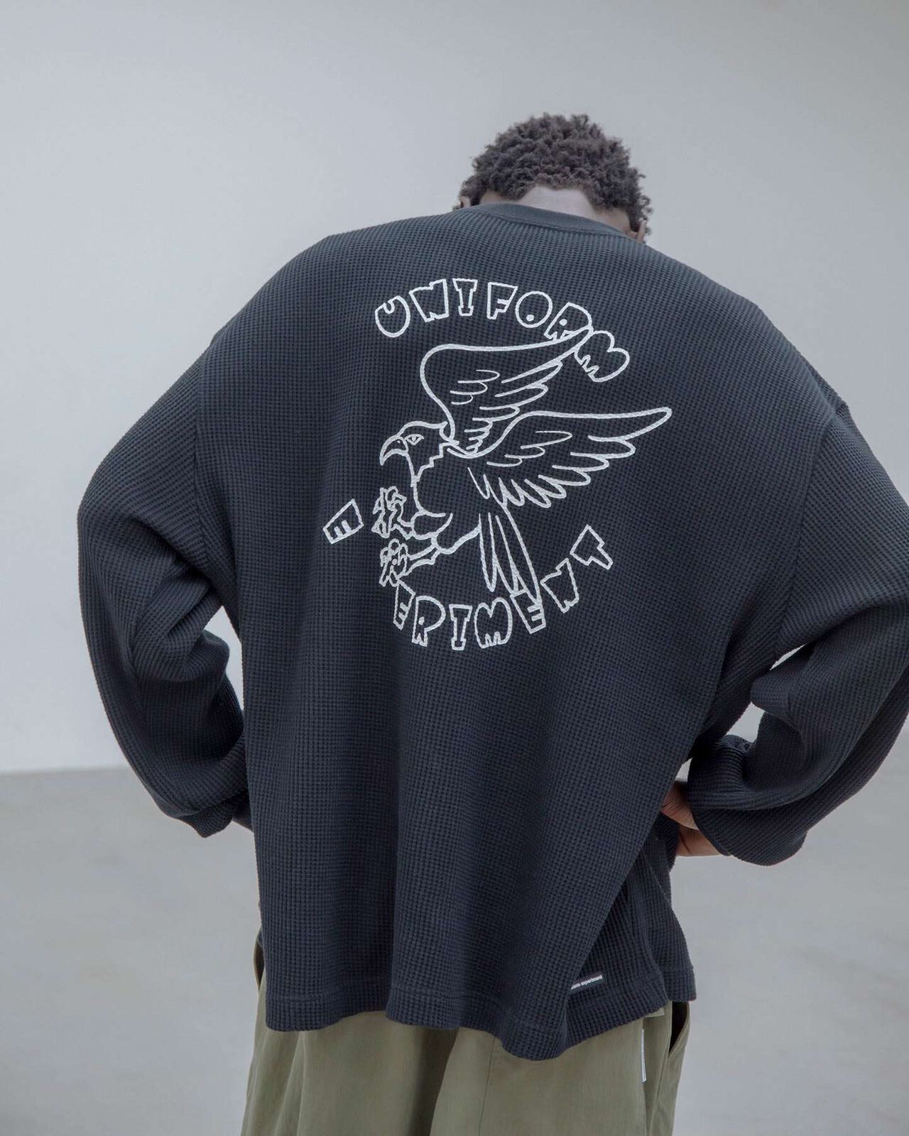 UEAFA WAFFLE L/S BAGGY TEE,BLACK, large image number 4