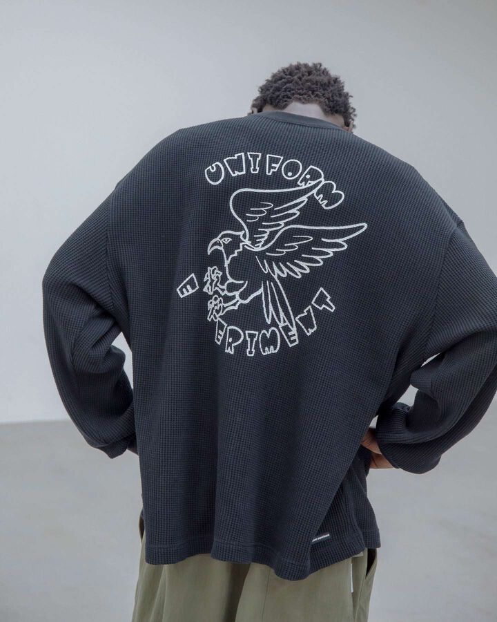 UEAFA WAFFLE L/S BAGGY TEE,BLACK, medium image number 4