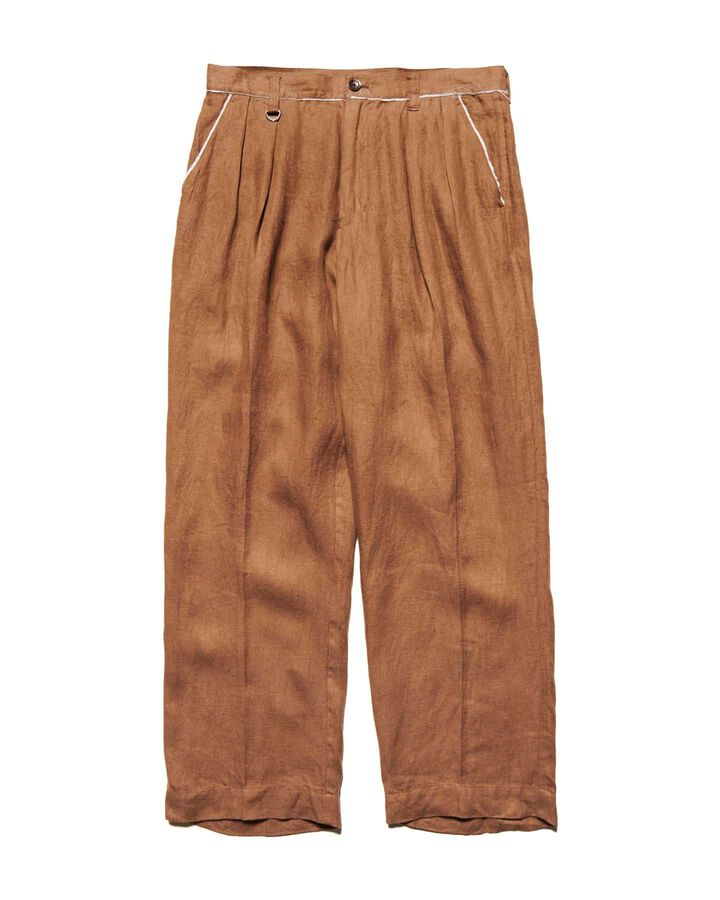 BRUSHED LINEN CUT-OFF PANTS,BROWN, medium