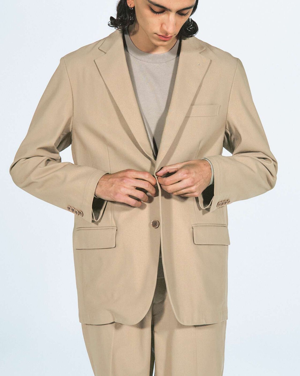 HIGH TWISTED WASHER COTTON SERGE 2BUTTON JACKET,BEIGE, large image number 3