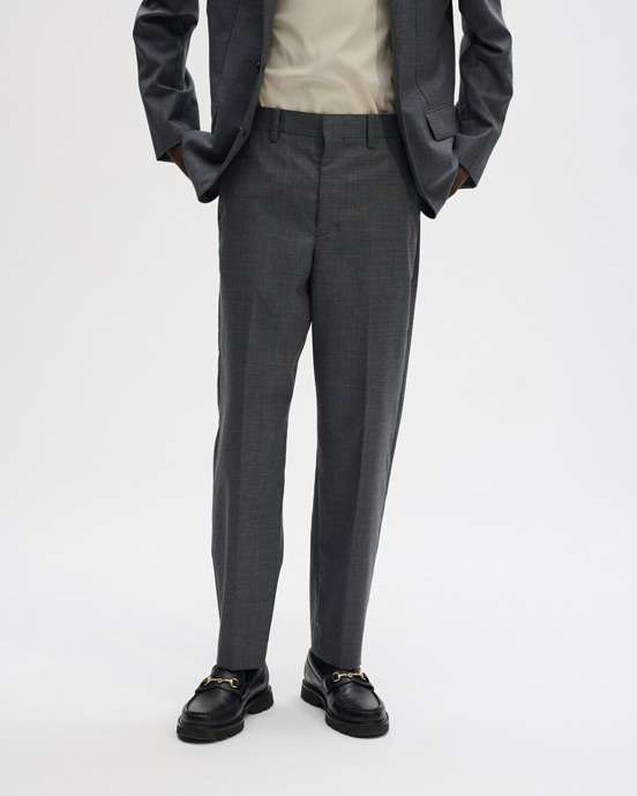 SUMMER MERINO WOOL TAPERED EASY SLACKS,GRAY, large image number 4