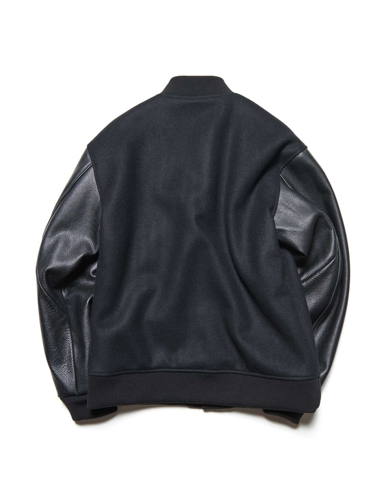 MELTON LAMBSWOOL VARSITY JACKET,BLACK, large image number 1