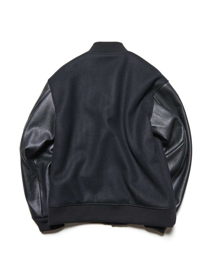 MELTON LAMBSWOOL VARSITY JACKET,BLACK, medium image number 1