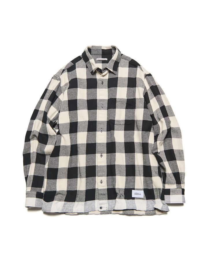 LINE FLANNEL CHECK DRAWCORD SHIRT,BLACK, medium