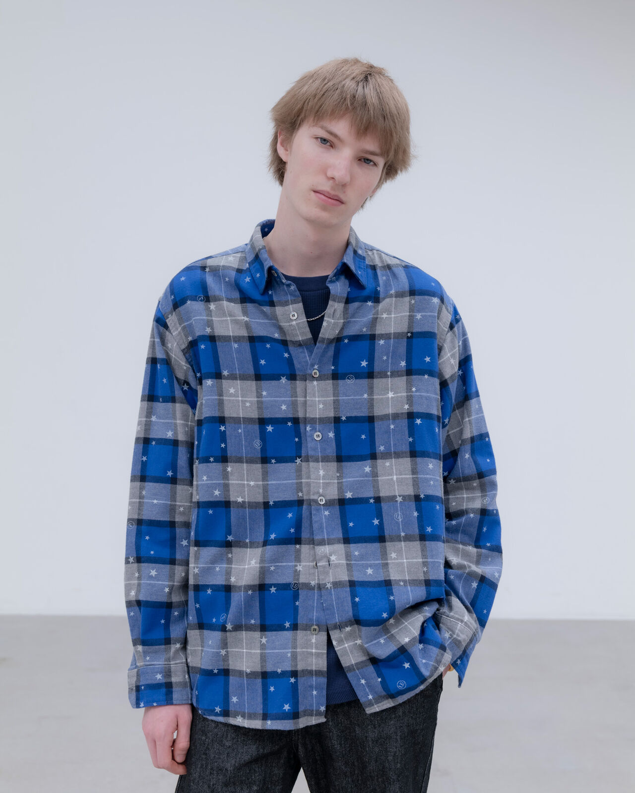 STAR PRINT CHECK SHIRT,BLUE, large image number 3