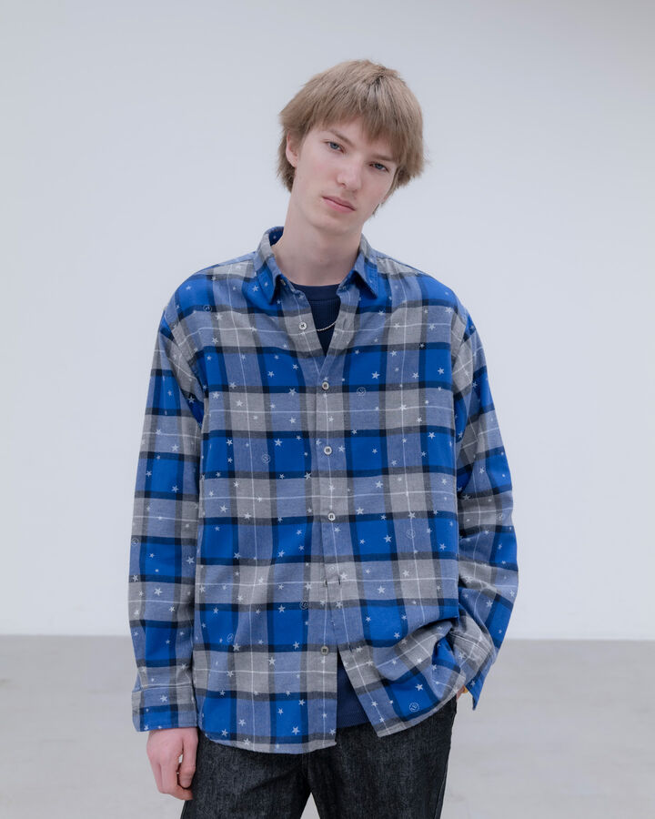 STAR PRINT CHECK SHIRT,BLUE, medium image number 3