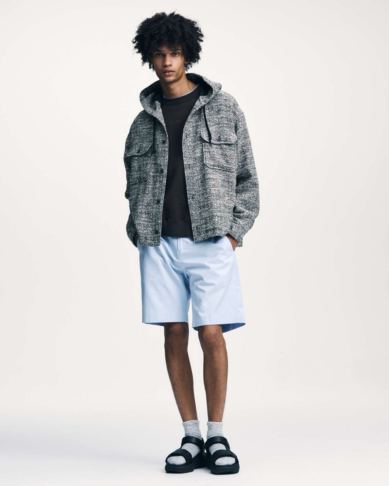 FANCY TWEED HOODED SHIRT,A, large image number 5