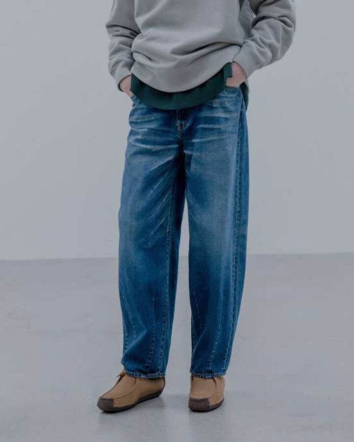 DAMAGED HEM TUCK WIDE STRAIGHT JEANS,INDIGO, medium image number 4