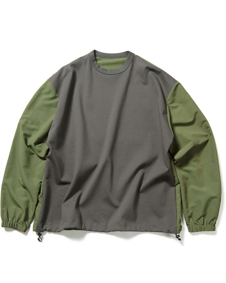 FABRIC MIX L/S CREWNECK TOP,KHAKI, medium