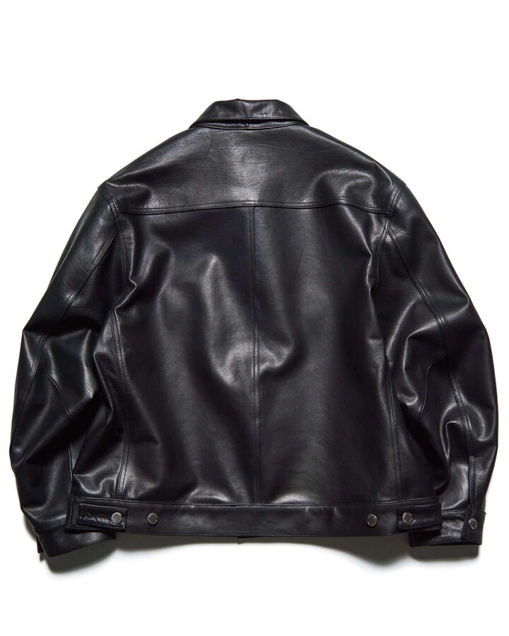 LEATHER TRUCKER JACKET,BLACK, medium image number 1