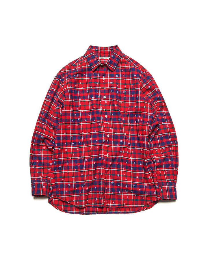 STAR PRINT CHECK SHIRT,RED, medium