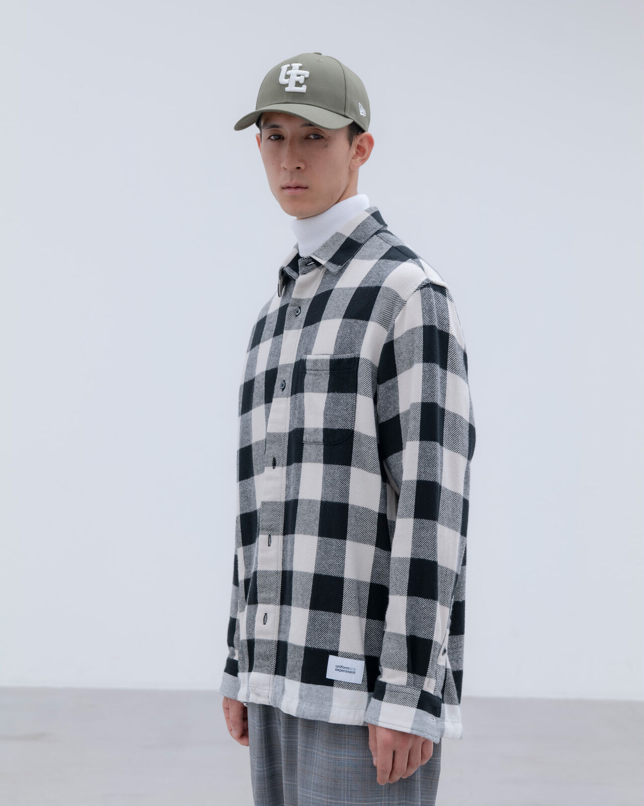 LINE FLANNEL CHECK DRAWCORD SHIRT,BLACK, large image number 6