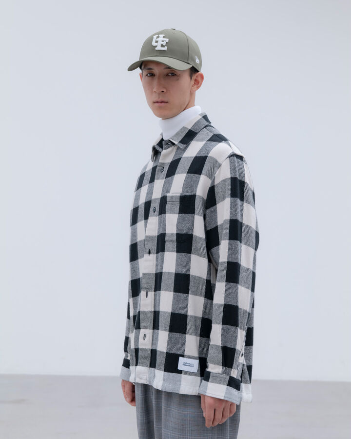 LINE FLANNEL CHECK DRAWCORD SHIRT,BLACK, medium image number 6